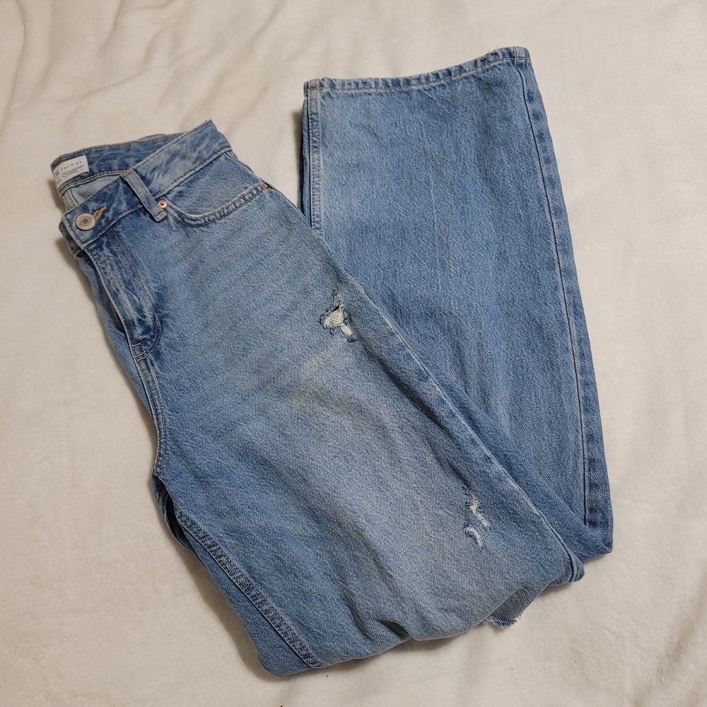 Womens Primark Denim Jeans‎ Sz 2 Blue Boyfriend Distressed Straight Leg